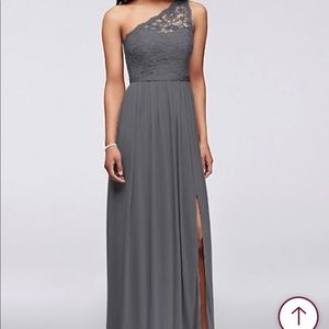 David’s Bridal Long One Shoulder Grey Dress